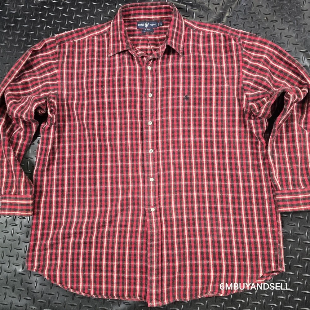 Polo Ralph Lauren Blake Shirt Mens XL Red Black Plaid Cotton Flannel Button Down